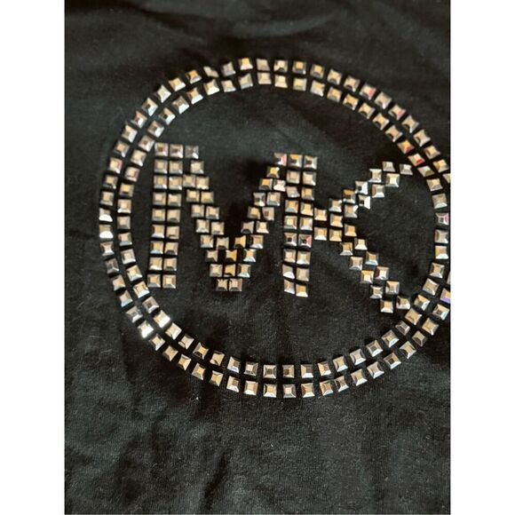 Black silver sequin mk circle logo bling tee t shirt top michael kors 1x plus - Picture 2 of 3